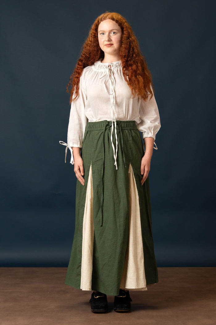 Sukně Isabella, bavlna-len, zelená/přírodní