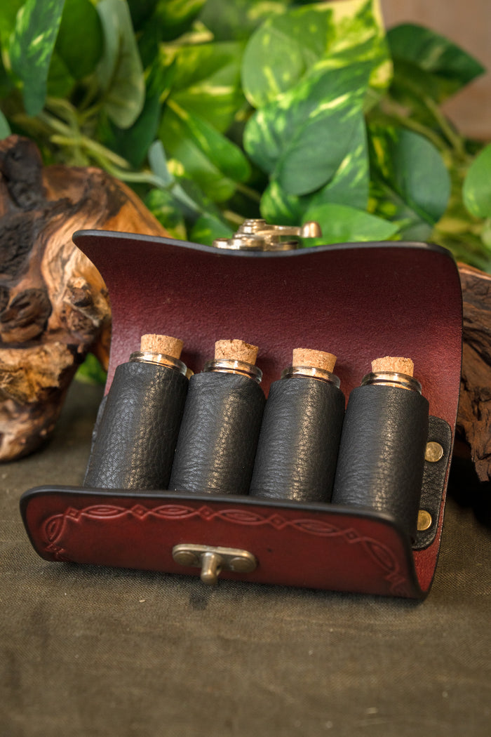 Magic potion bag with 4 bottles, red