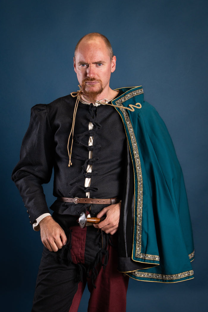 Mandilion, musketiersmantel François, zwart