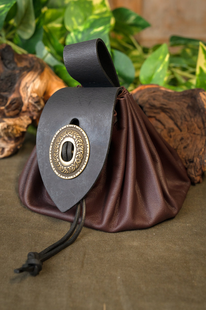 Medieval money pouch, large, dark brown
