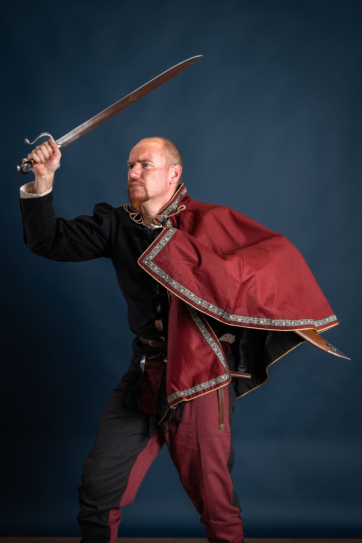 Mandilion, musketiersmantel François, zwart