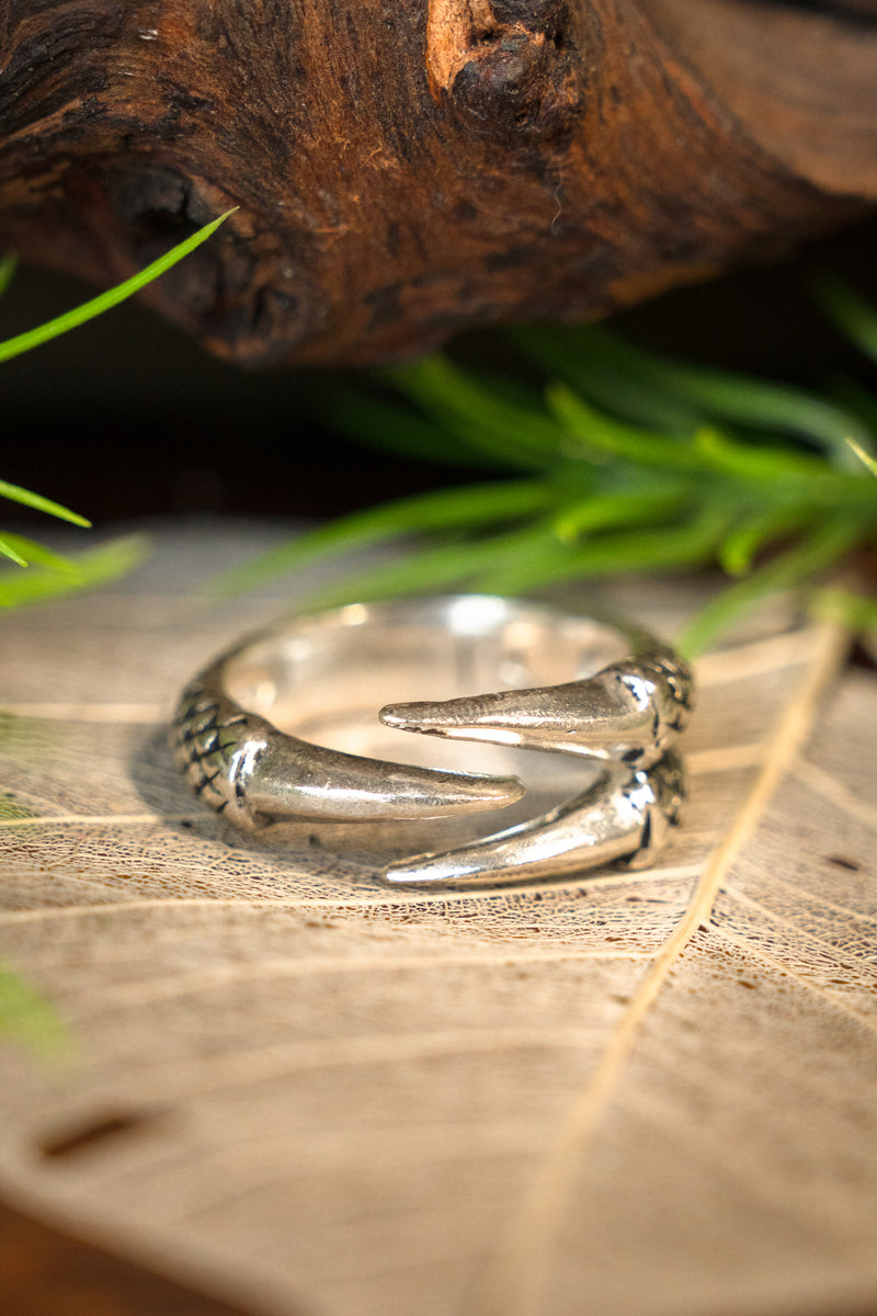 Anello con artiglio di drago, bronzo argentato