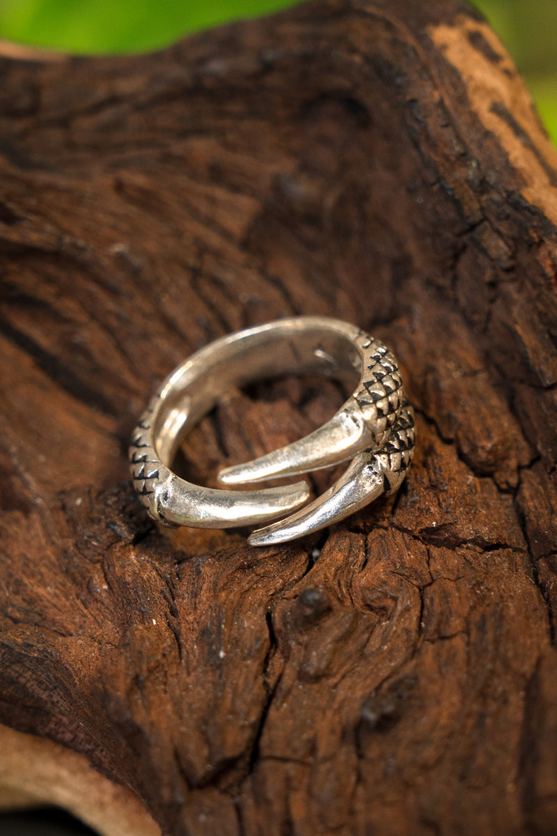 Anello con artiglio di drago, bronzo argentato