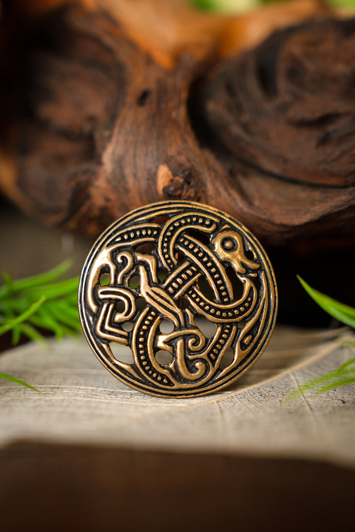 Viking disc fibula Jellinge style, bronze