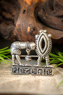 Badge medievale fallo e vulva, bronzo argentato