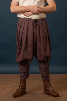 Rusvik Viking broek Borys, vissegraatmotief, wolmix, bordeauxrood