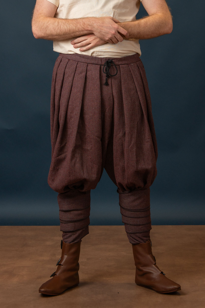 Rusvik Viking broek Borys, vissegraatmotief, wolmix, bordeauxrood