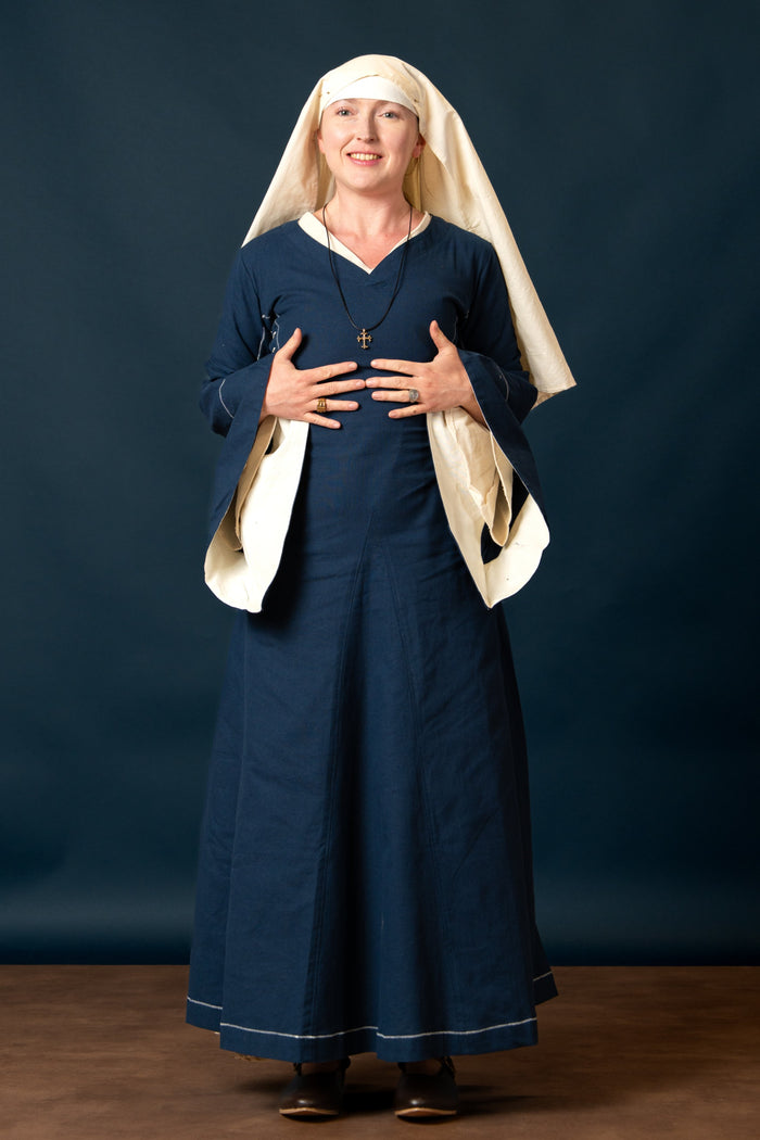 Bliaut medieval Amal, azul e branco