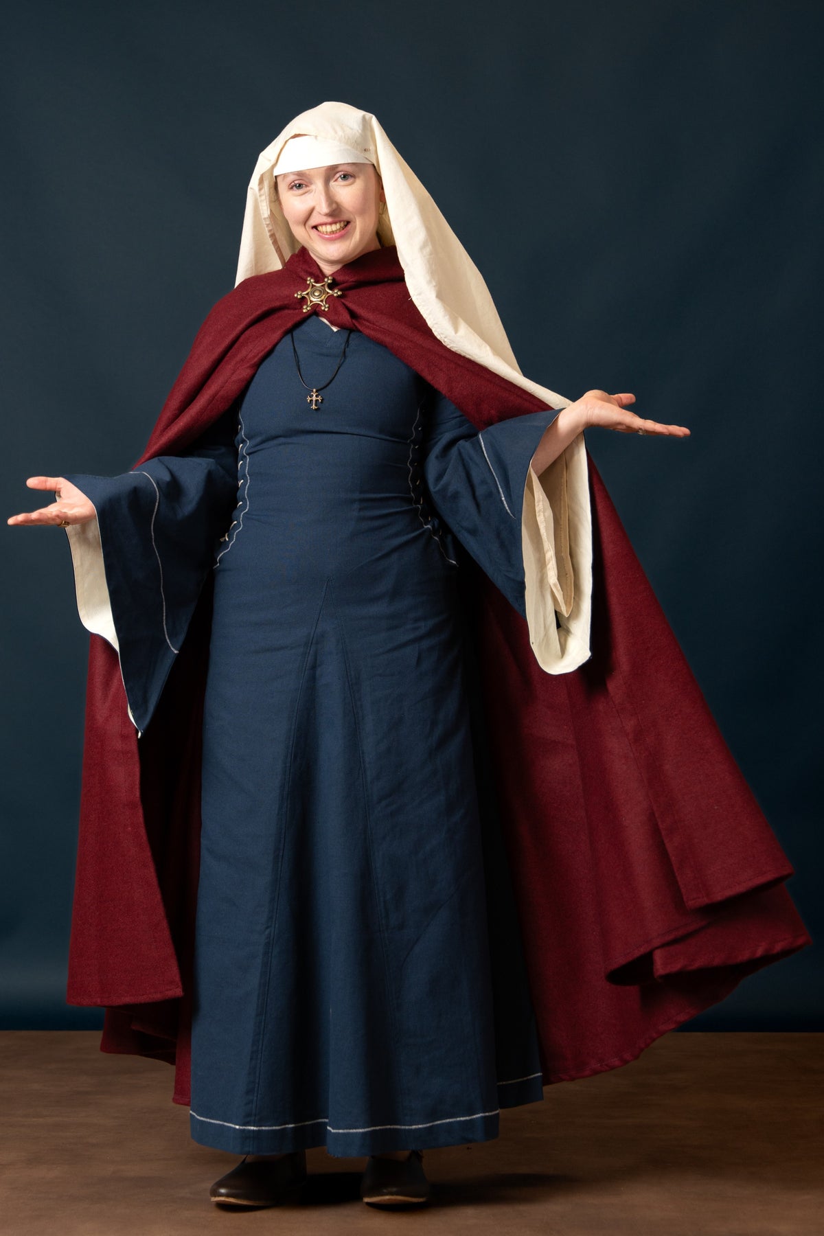 Manta medievală cu glugă, roșu, amestec de lână