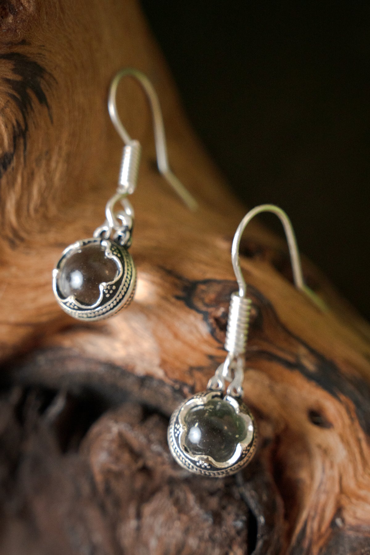 Kolczyki Gotland – kryształ górski, posrebrzany brąz