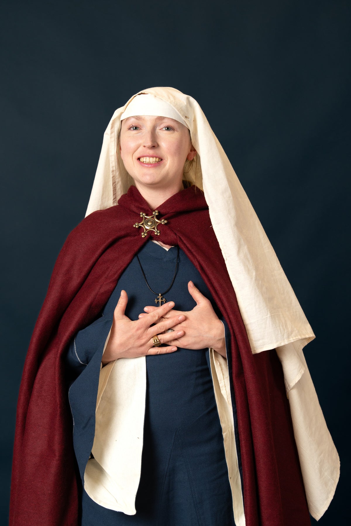 Manta medievală cu glugă, roșu, amestec de lână