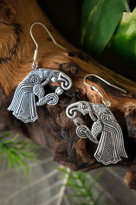 Pendientes de cuervo germánico, bronce plateado