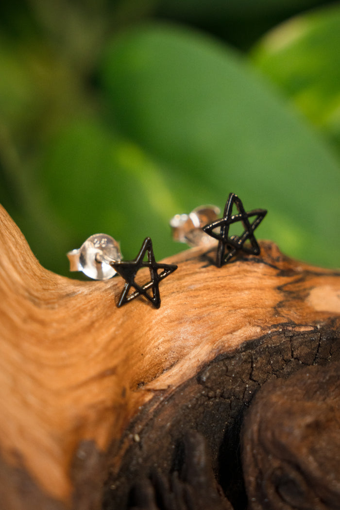 Orecchini a bottone Pentagramma, argento sterling