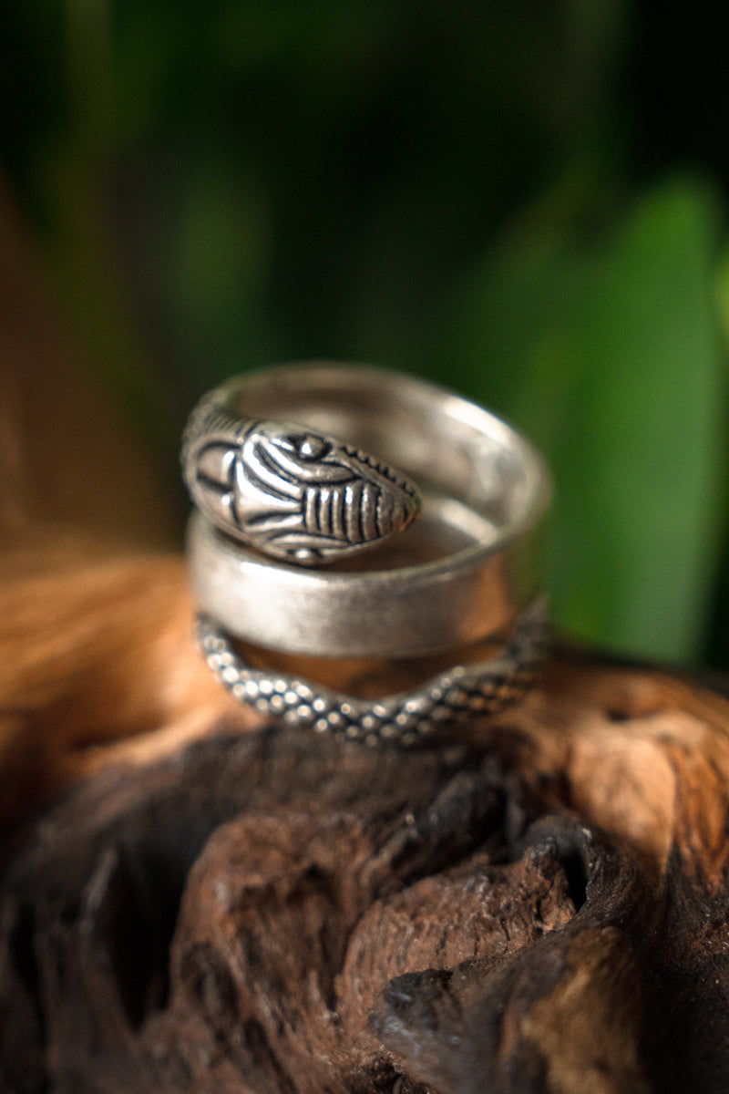 Roman snake ring, silvered bronze