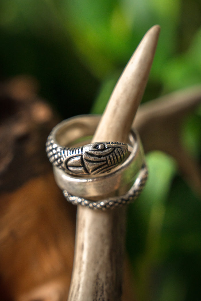 Roman snake ring, silvered bronze
