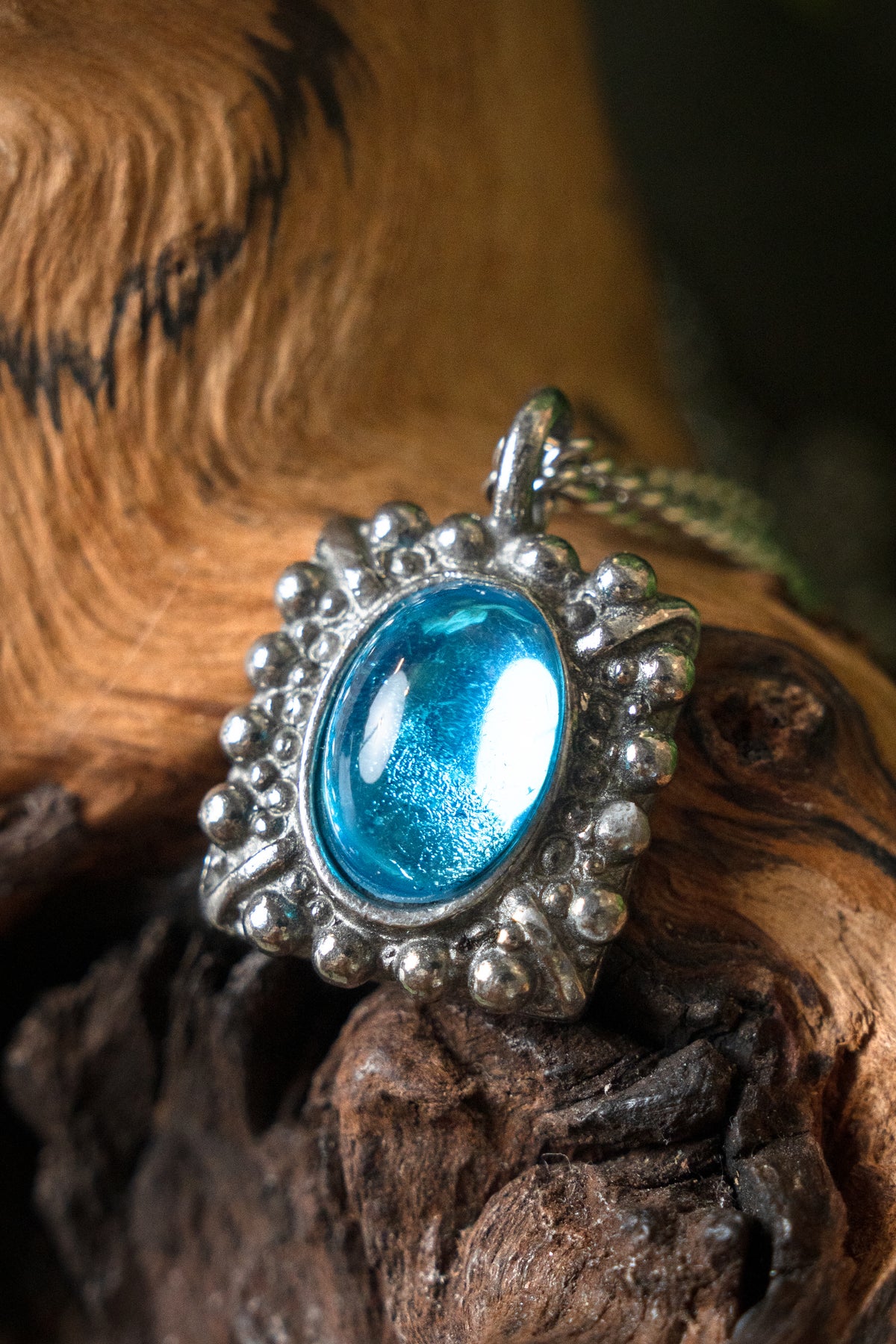 Tudor-halskæde Elizabeth I, blå ædelsten, forsølvet bronze