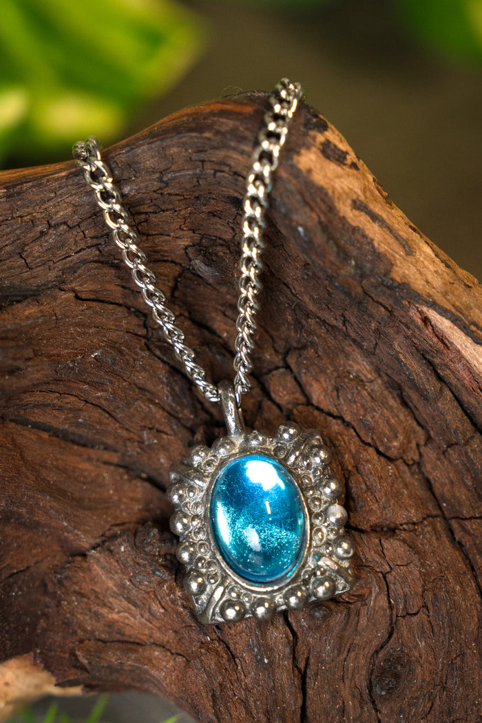 Tudor-halskæde Elizabeth I, blå ædelsten, forsølvet bronze