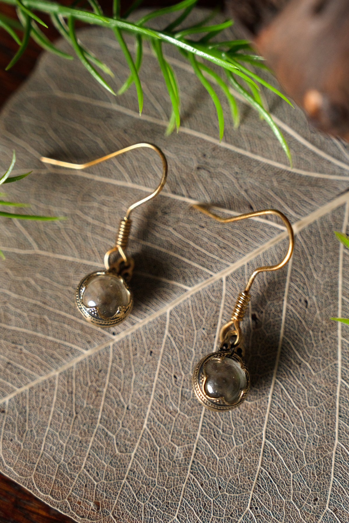 Boucles d'oreilles Gotland cristal de montagne, 1 cm, bronze