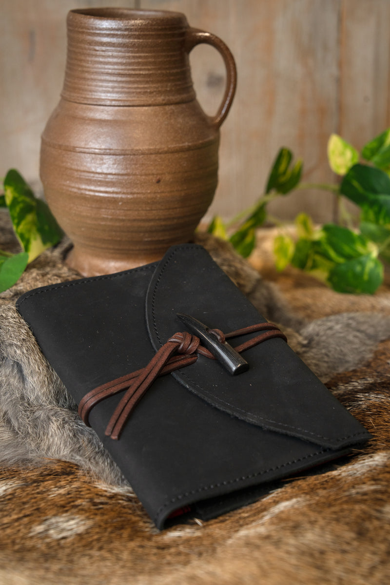 Notes z okładką skórzaną, czarny, M