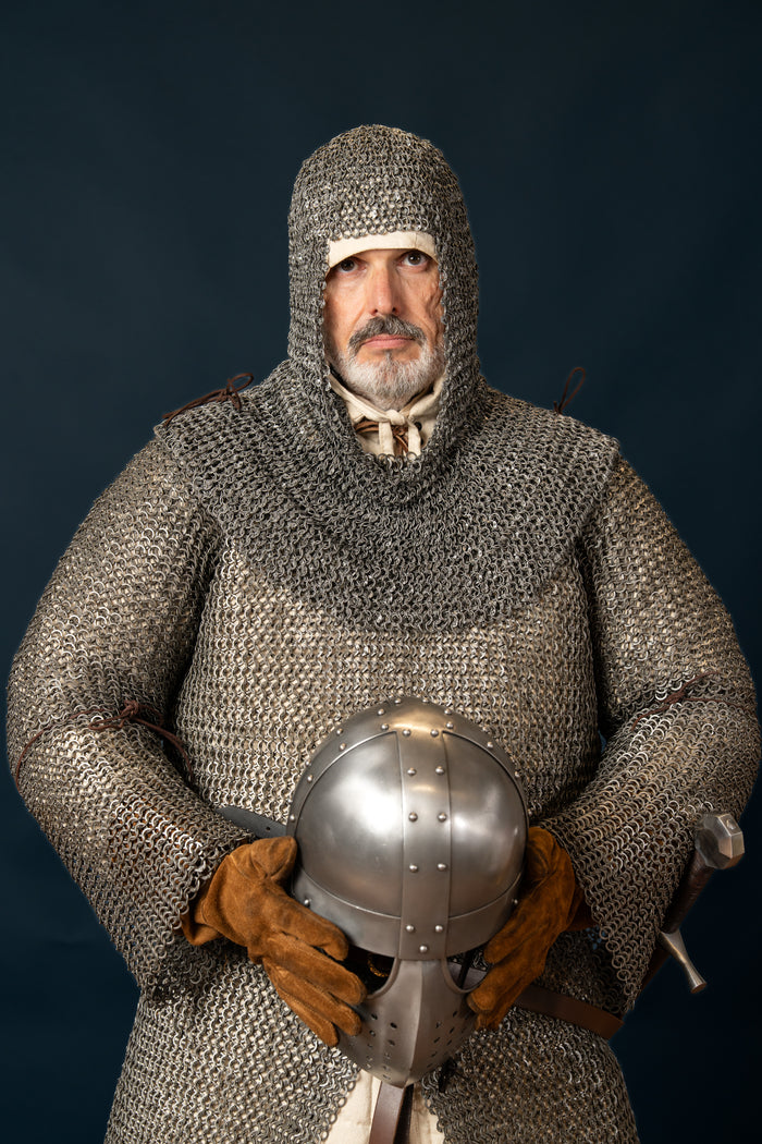 Kettenhaube mit quadratischem Halsausschnitt, unbehandelt, Rundringe – Rundnieten, 8 mm