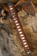 Samurai sword grip with leather wrapping