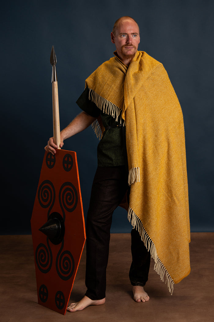 100% wool blanket / cloak, herringbone, yellow