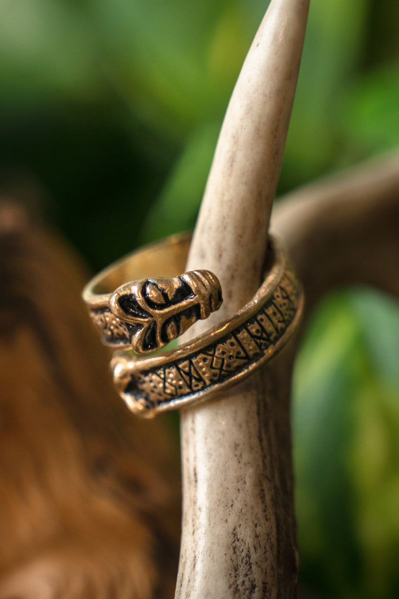 Rung ring with wolf heads, bronze