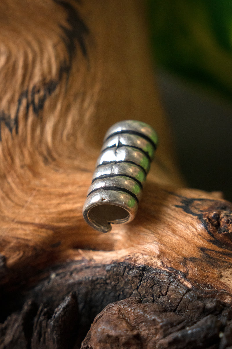 Viking hair / beard bead, silvered bronze