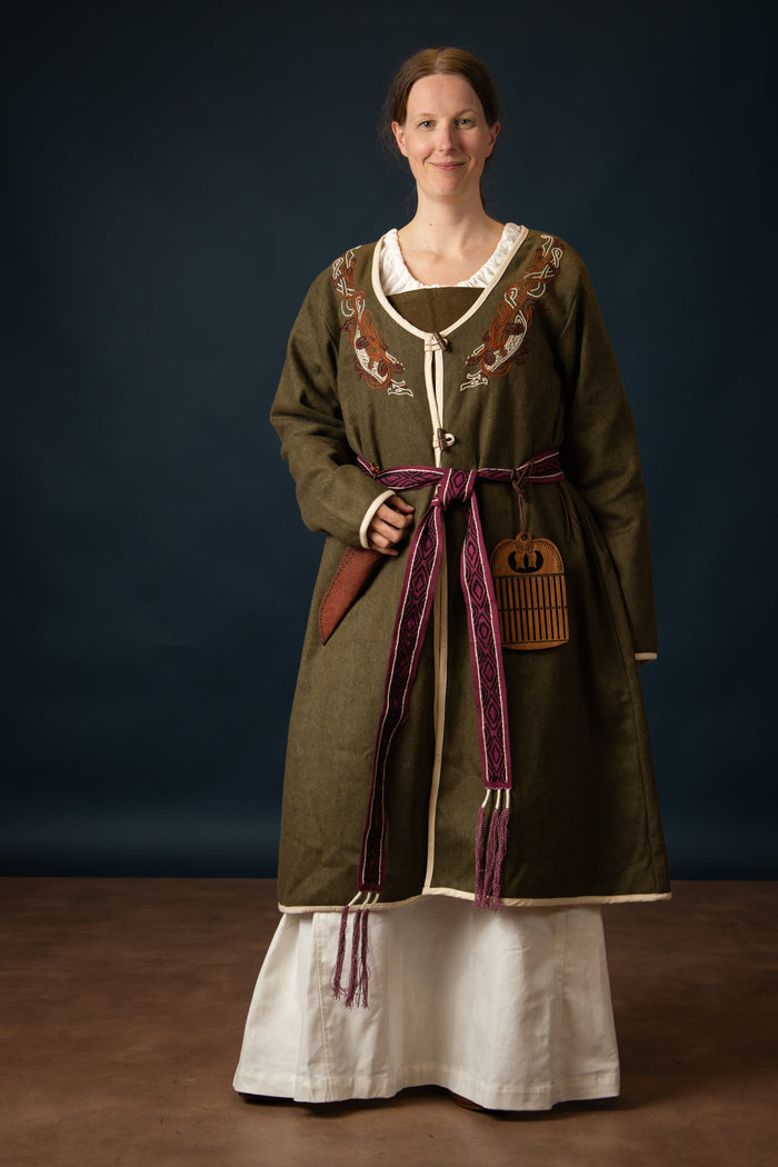 Viking kaftan Skadi, olive green, wool blend