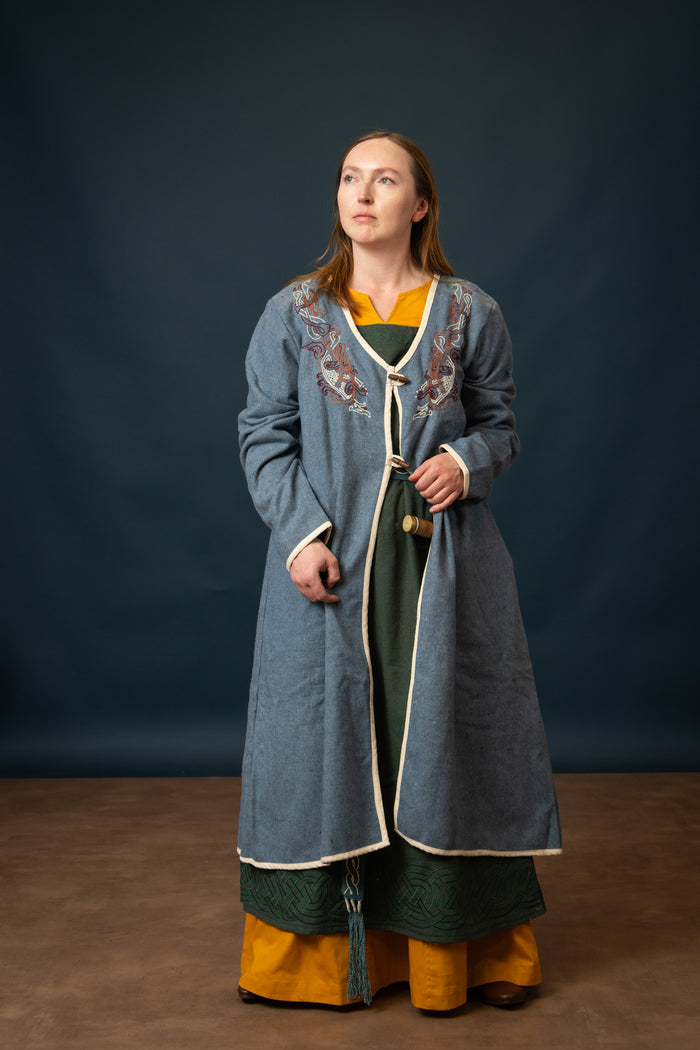Caftano vichingo Skadi, blu, misto lana