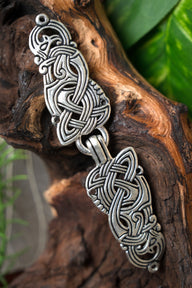 Fermeture de manteau viking avec dragons, bronze argenté