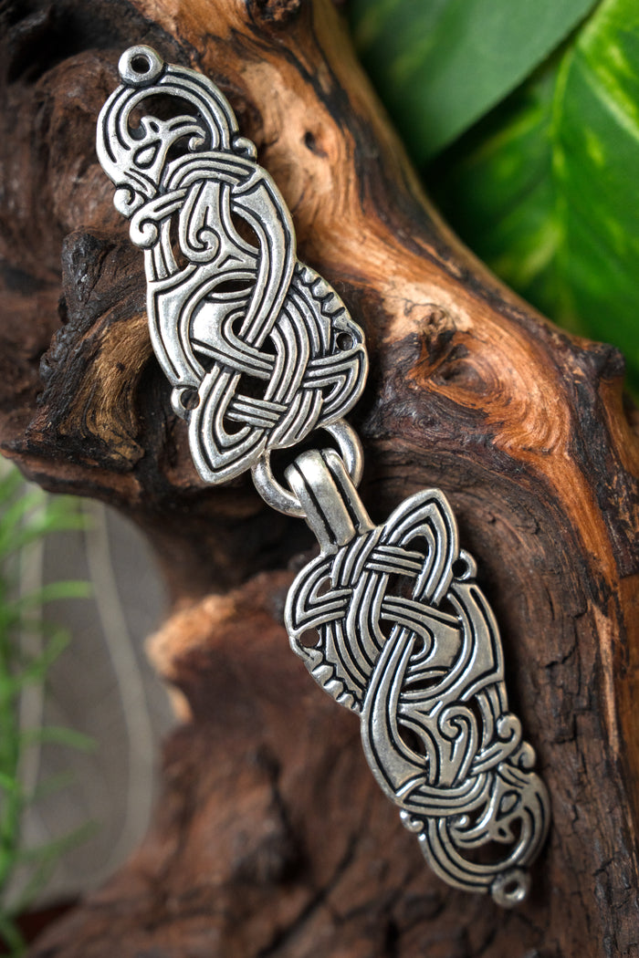 Wikińskie zapięcie do płaszcza z smokami, posrebrzany brąz