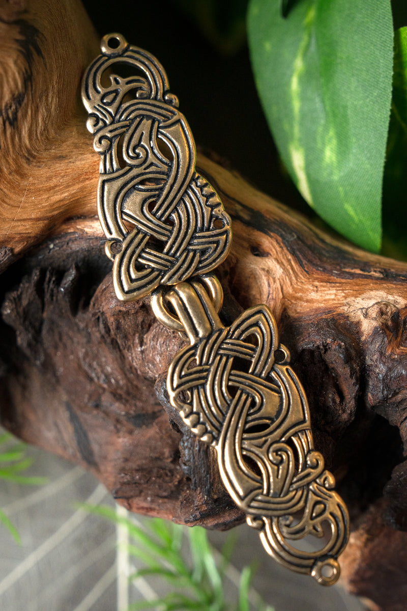 Cierre de manto vikingo con dragones, bronce