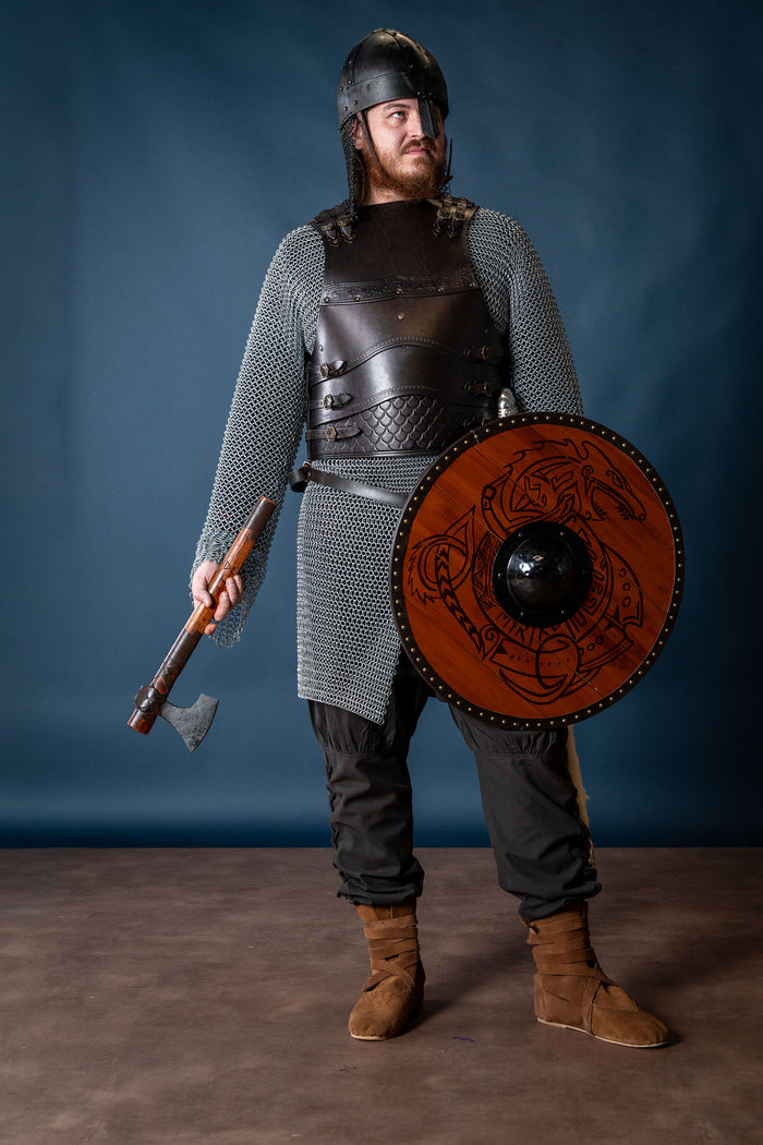 Viking spangenhjälm med ringbrynja, mörk, 1 till 1,2 mm