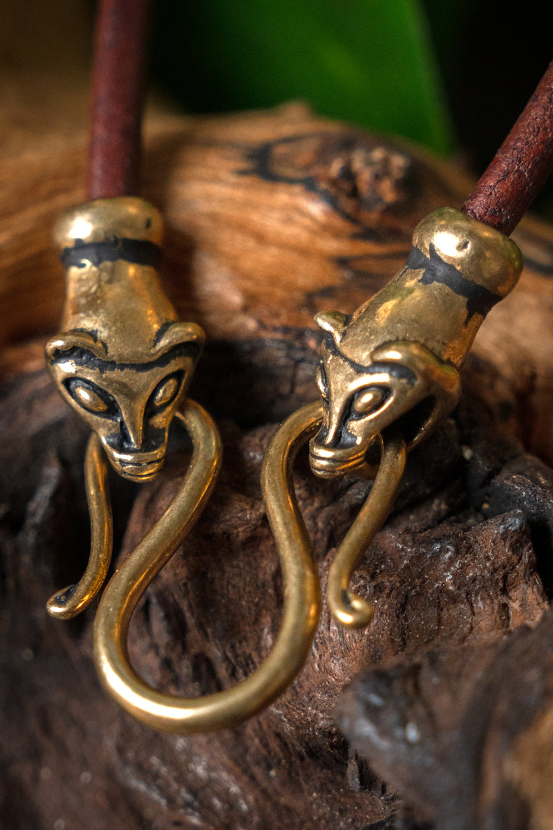 Viking necklace with weasels, brown, leather