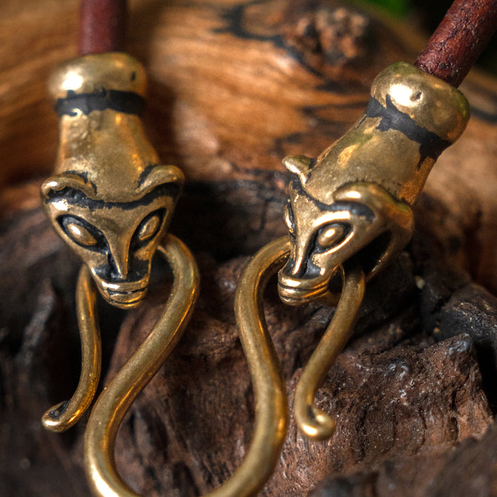 Viking ketting met wezels, bruin, leer