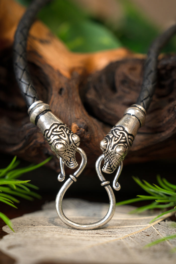 Viking ketting Oseberg, zwart, leer