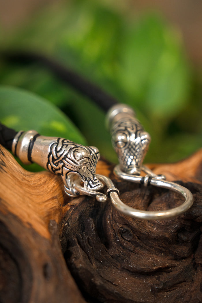 Viking ketting Oseberg, zwart, leer