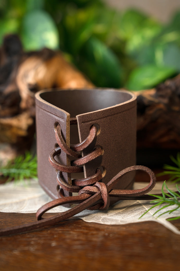 Leather wristband, brown, short, S