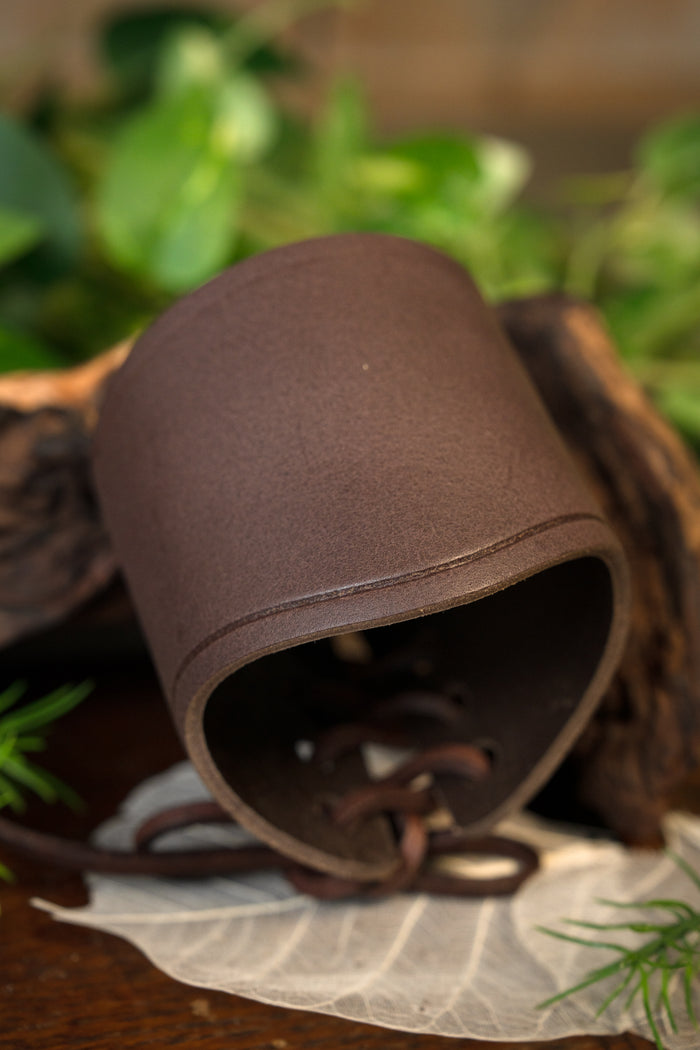 Leather wristband, brown, short, S