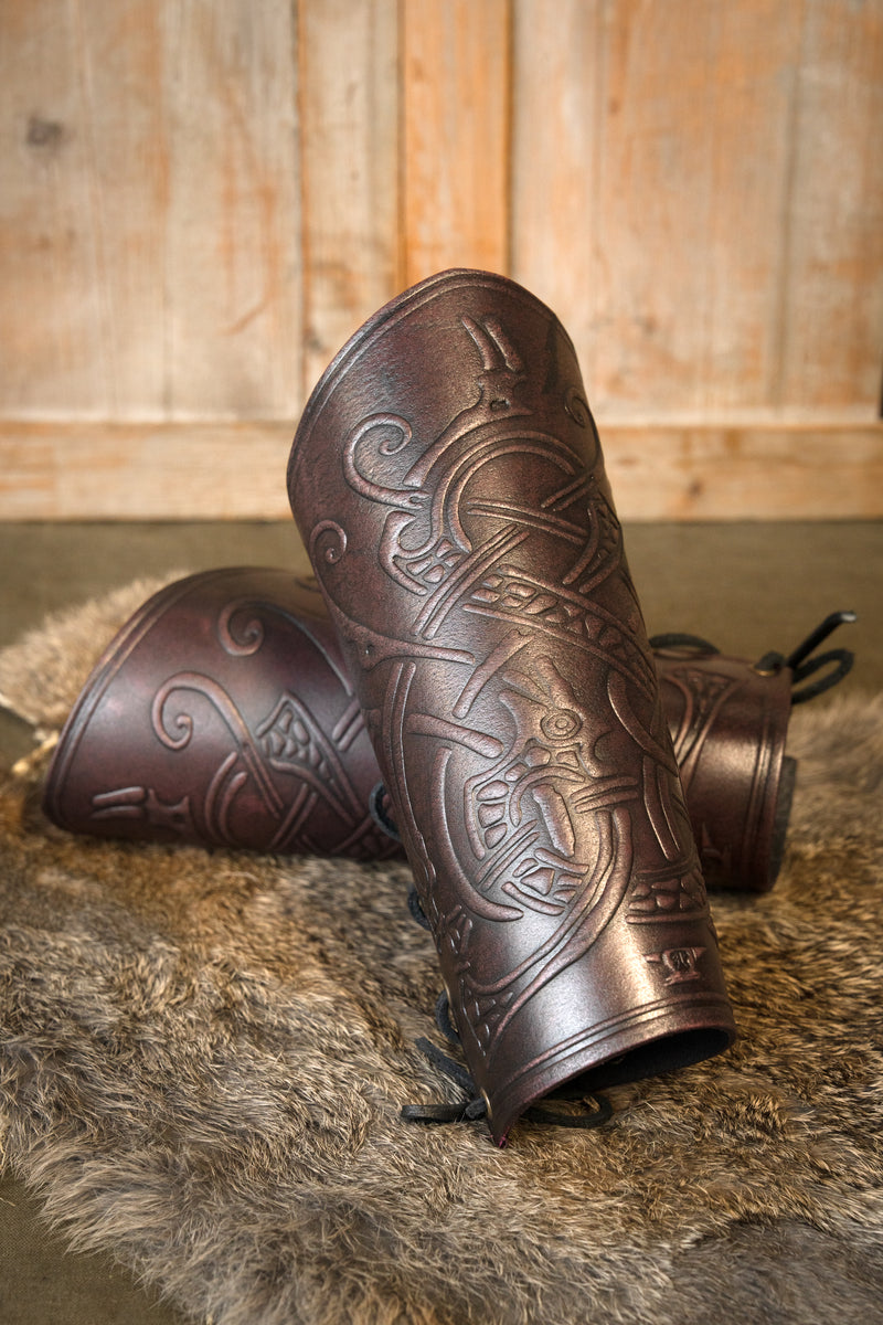 Ragnarok Leder Armschienen, Unterarmschutz, rot