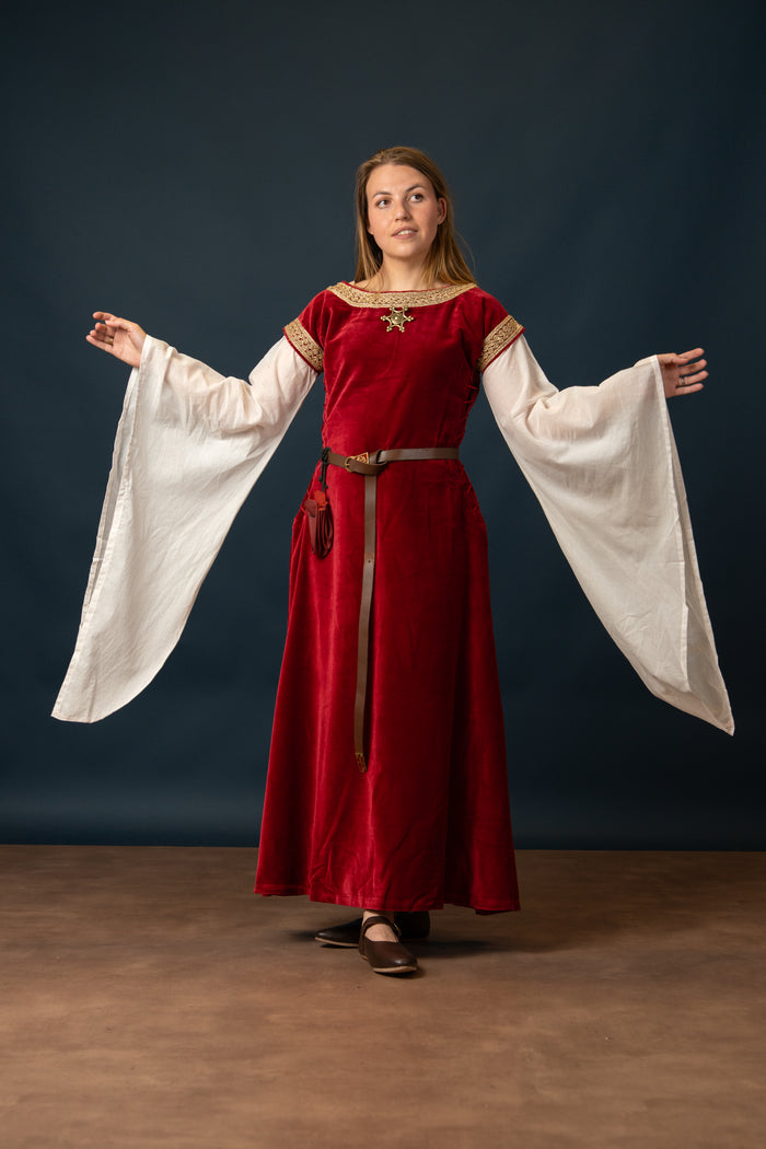 Bliaut Agnes, fluweel, rood-wit