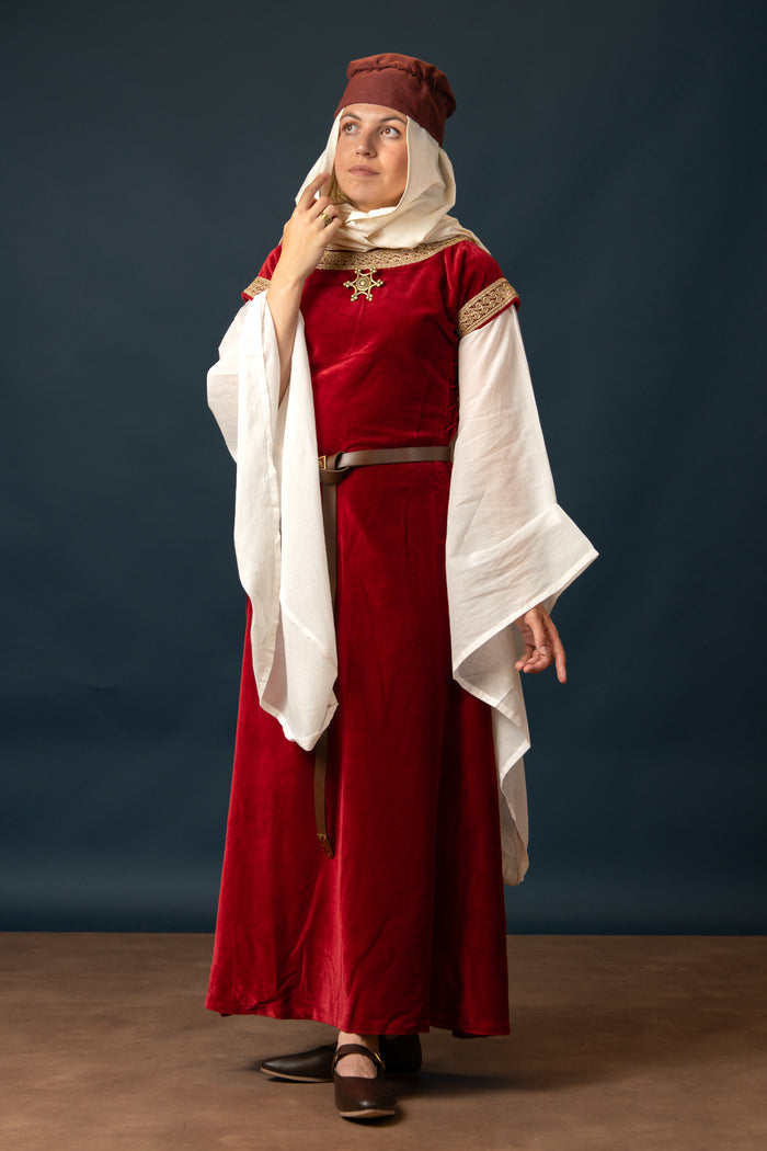Bliaut Agnes, fluweel, rood-wit