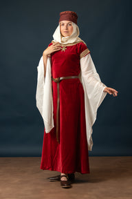 Bliaut Agnes, fluweel, rood-wit
