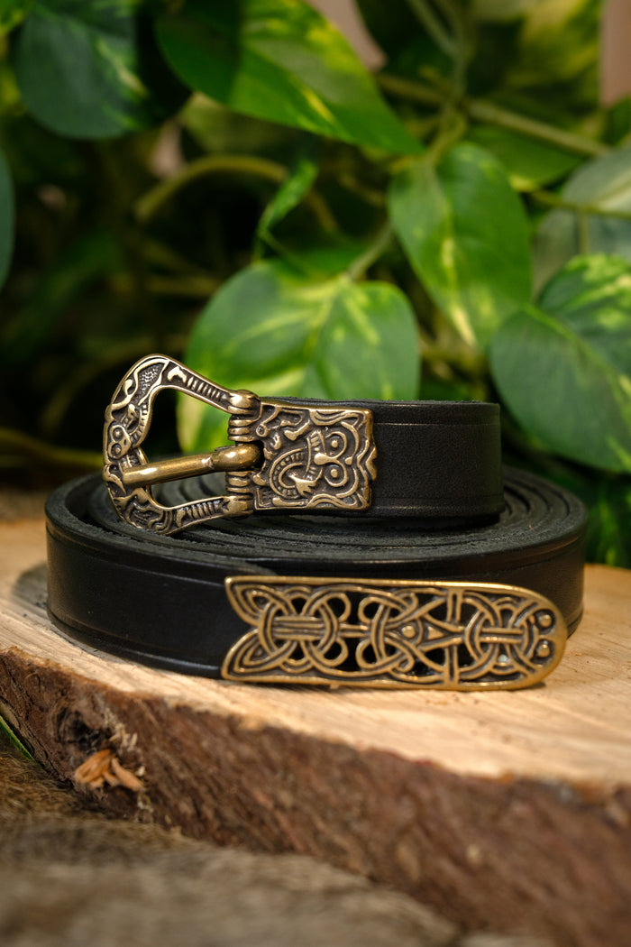 Ceinture de Birka, noire, en laiton, 165 cm