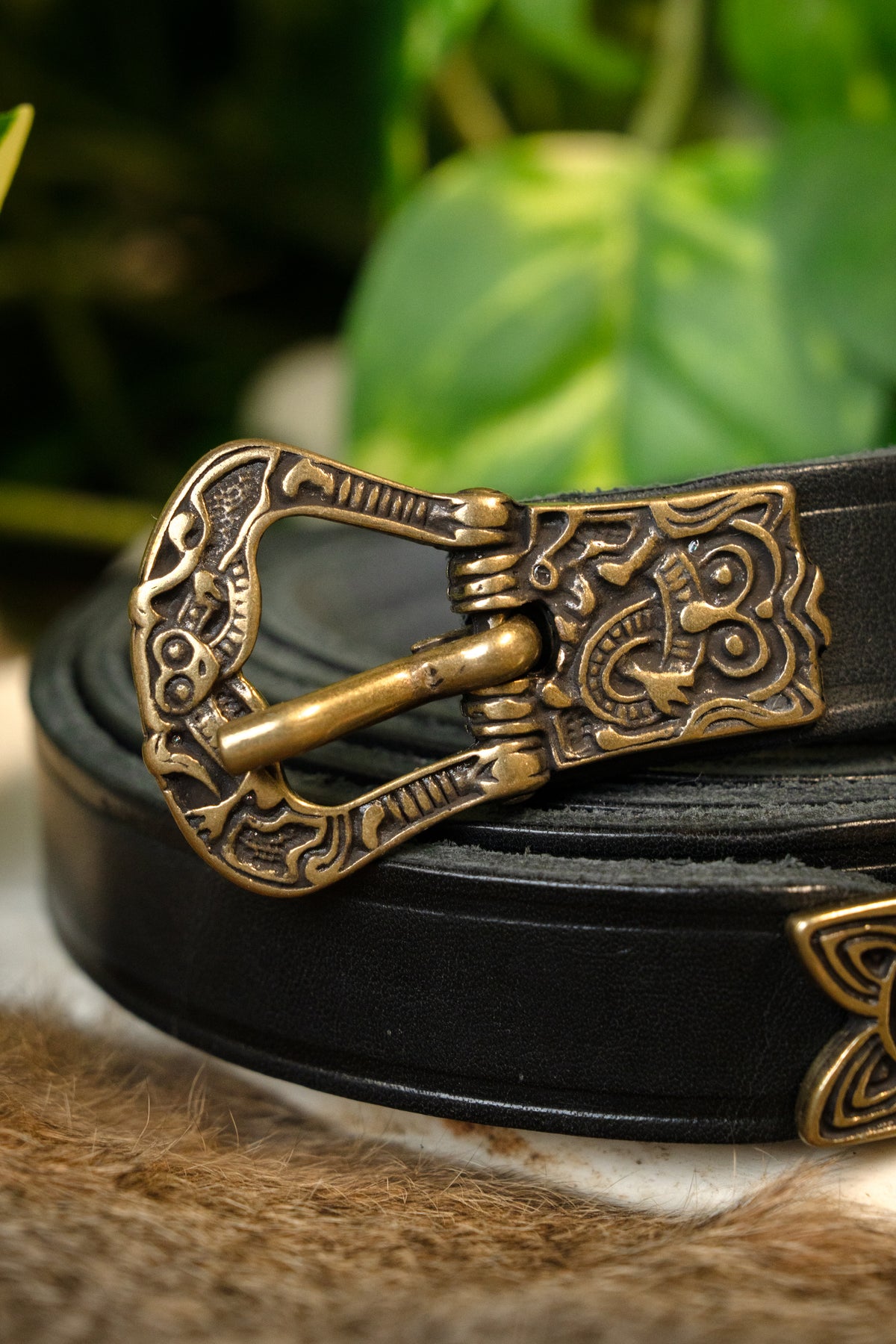 Ceinture de Birka, noire, en laiton, 165 cm