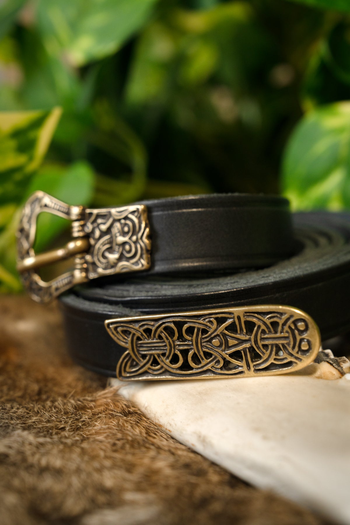 Ceinture de Birka, noire, en laiton, 165 cm