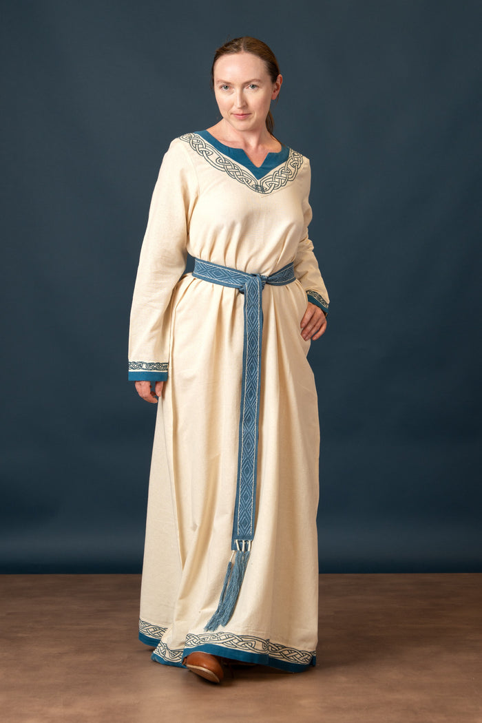 Vikinška obleka Lagertha, naravna-modra