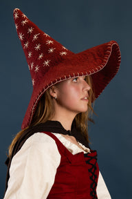 Witch hat with stars, red, wool felt