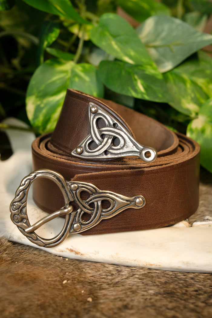 Borre Viking Belt, silver-plated, 165 cm, brown